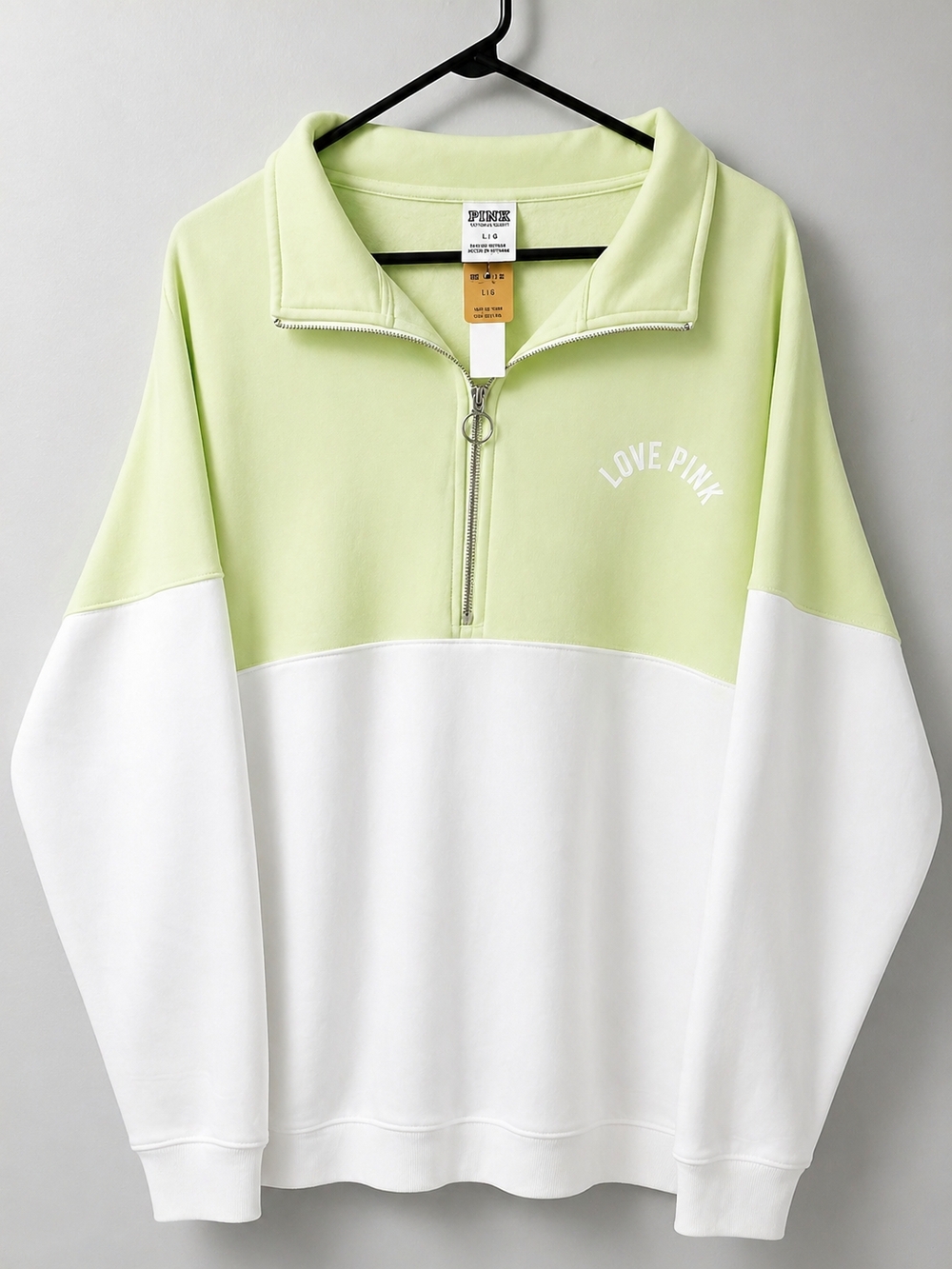 PINK Victoria's Secret Two-Tone Half-Zip Pullover - Light Green & White